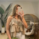 Ruffle Button Down- Tan Top